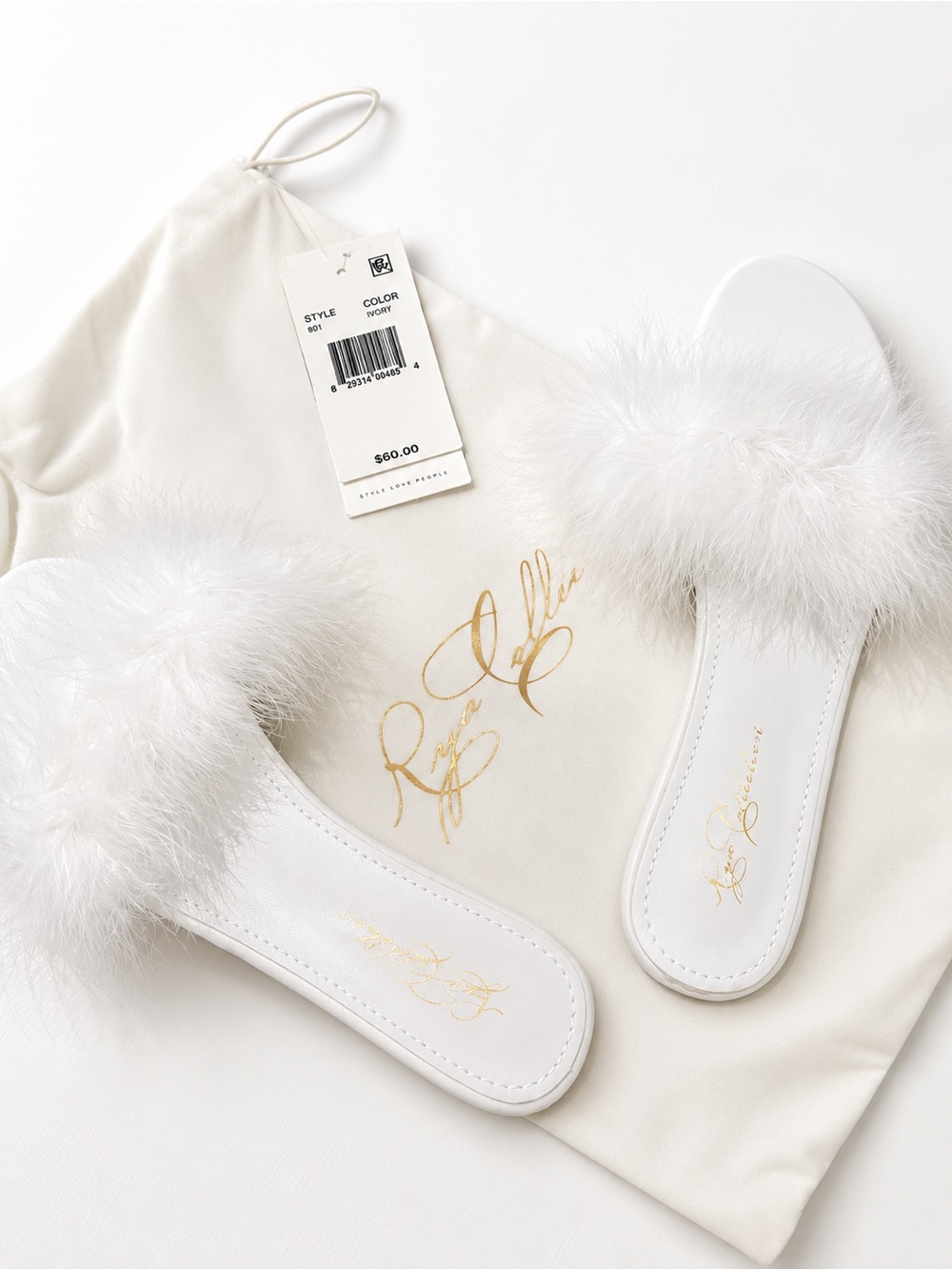 Bloomingdale's White Feather Trim Slide Slippers